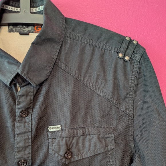 Men's G by Guess Black Button Up Shirt Slim Fit Medium - Picture 2 of 4